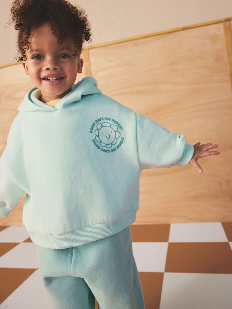 Blue Flower Hoodie & Barrel Leg Joggers Set (3mths-7yrs) | Next US