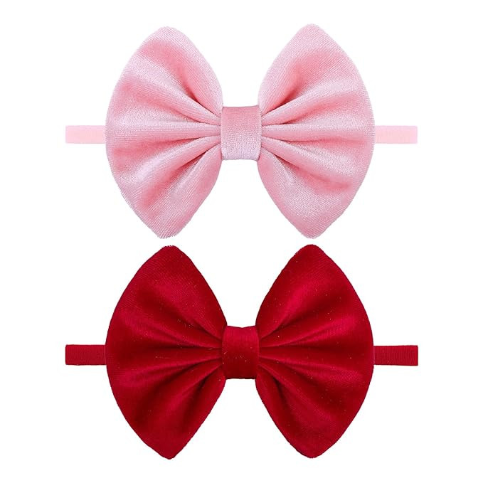 Velvet Baby Girls Bows Elastic Nylon Valentines Headbands Red Pink Handmade Newborn Valentines Da... | Amazon (US)