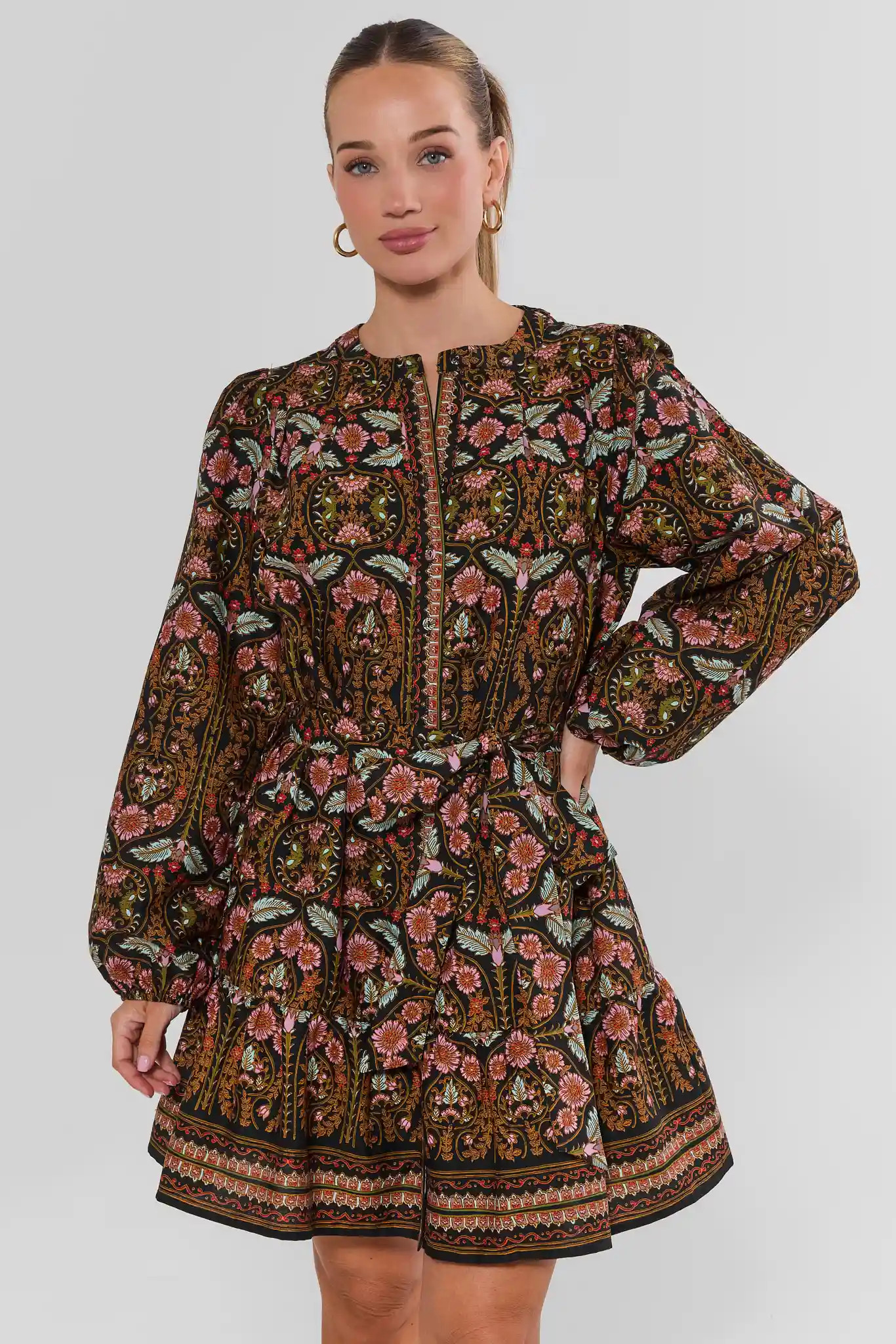 Black Multi Printed Short Dress | Avara