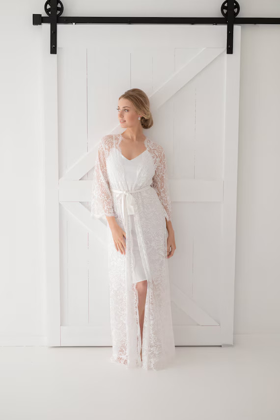 Long Lace Bridal Robe | Wedding Day Robe| Full Length Bridal Robe | Boudoir Robe| Lace Robe| Brid... | Etsy (US)