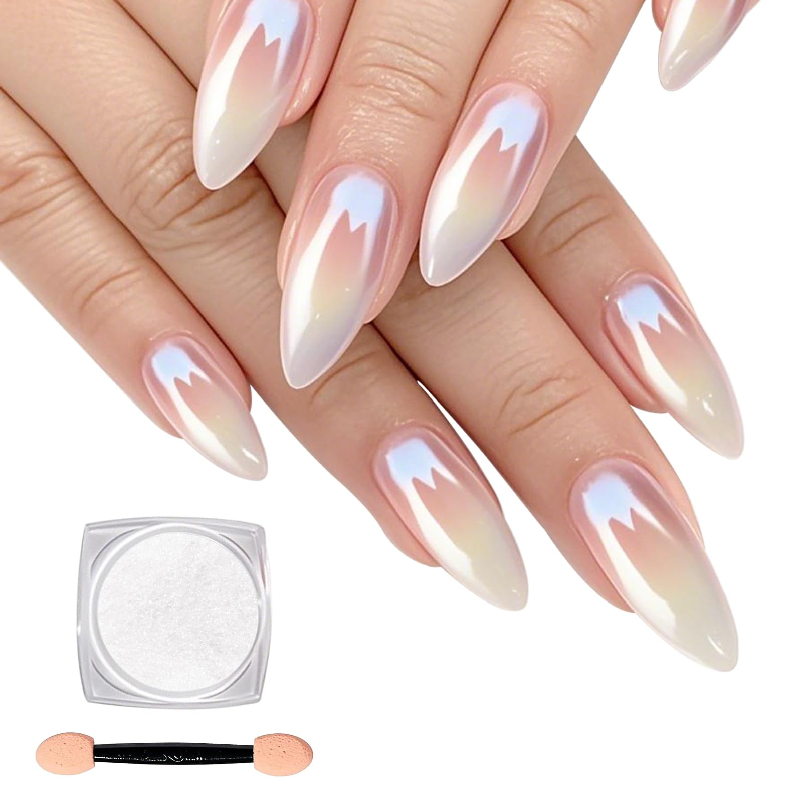 White Pearl Chrome Nail Powder,Mirror Effect Aurora Magic Pearlescent Nail Jewelry Glitter Powder... | Amazon (US)