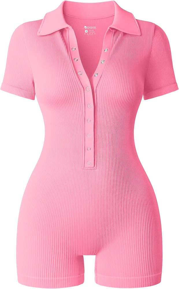 OQQ Women Yoga Rompers Ribbed V Neck Stretch Tummy Control Exercise Rompers | Amazon (US)
