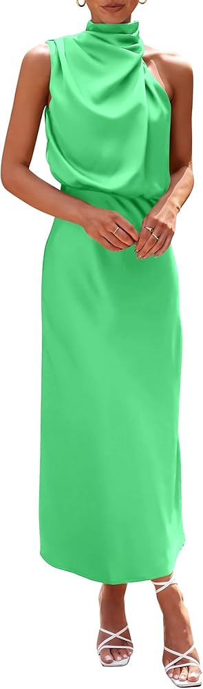 PRETTYGARDEN Women's 2025 Summer Satin Dress Elegant Sleeveless Mock Neck Cocktail Party Maxi Dre... | Amazon (US)