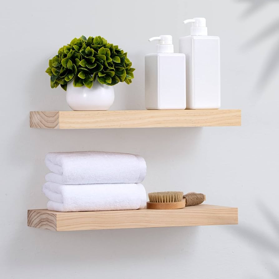 Fun Memories Wood Floating Shelves 16 inch, Farmhouse Rustic Wooden Shelves Wall Mounted, Solid P... | Amazon (US)