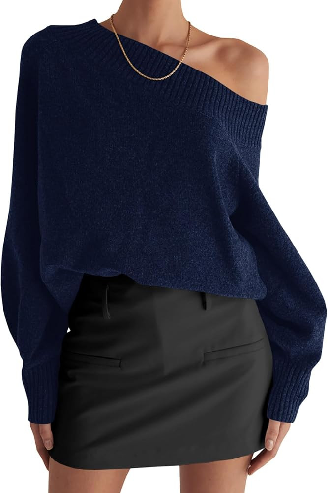 Saodimallsu Womens Off The Shoulder Sweater Long Sleeve Boat Neck Pullover 2025 Casual Trendy Loo... | Amazon (US)