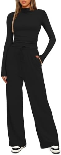 Darong Women's 2 Piece Outfits Lounge Sets Long Sleeve Mock Neck Tops High Wasited Wide Leg Pants... | Amazon (US)