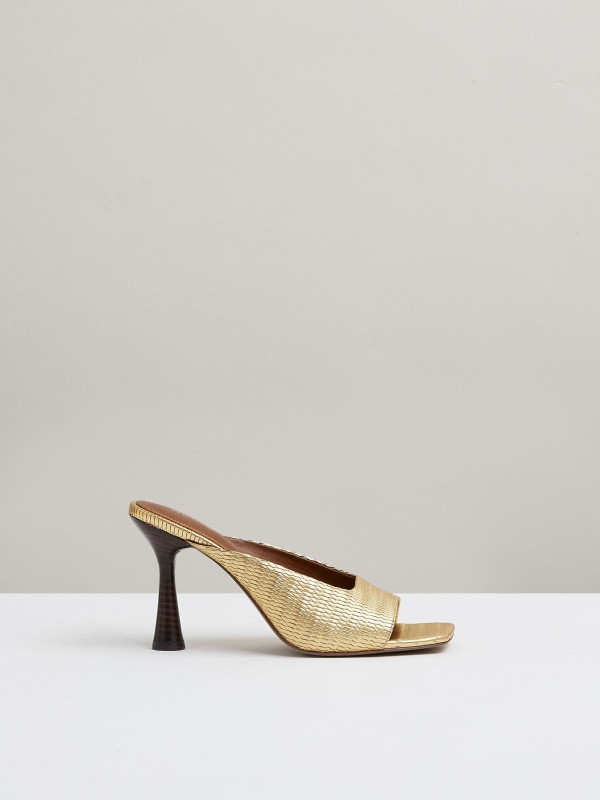 Leather Heeled Mules in Gold | Reiss UK