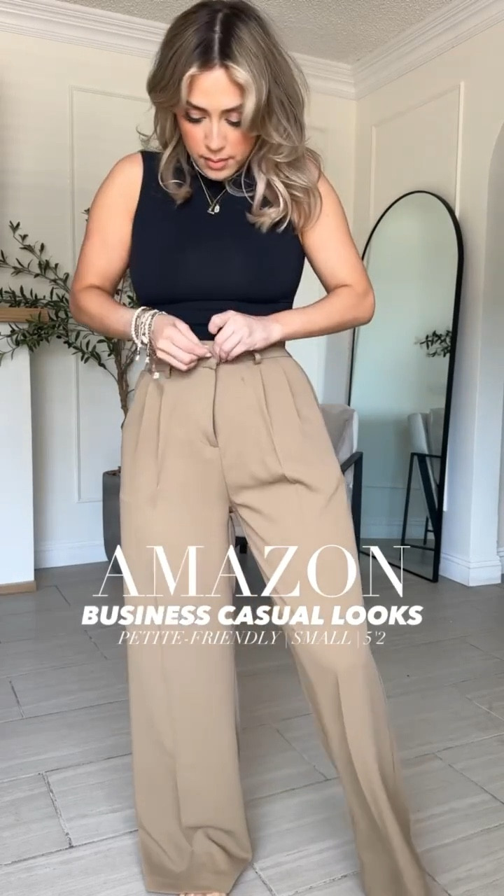 Amazon BUSINESS CASUAL Outfits 🤓🤗

✔️Look 1: small long THIN in trousers | color is Khaki (thin) | small in bodysuit 
✔️Look 2: small in striped tee + pencil skirt + small in tweed jacket 
✔️Look 3: Med in button up + small in trousers (color: brown but I think it's sold out) GRAB THE KHAKI ONES! 
✔️Look 4: small in trousers + denim long vest (size down runs big)
✔️Look 5: small in skirt 
✔️Look 6: small in trousers, tee + tweed jacket 

‼️🚨If you don't see the item that you're looking for, exit out of this post and you'll find each individual outfit linked on its own post. I could only link a maximum of 16 items per post on LTK so I have to separate each outfit to include everything (I hope that makes sense 🥴). 

#LTKgrwm #LTKWorkwear #LTKootd
