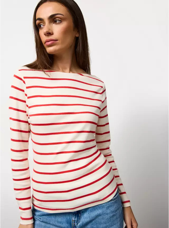 Red Striped Boat Neck Top 14 | Tu Clothing
