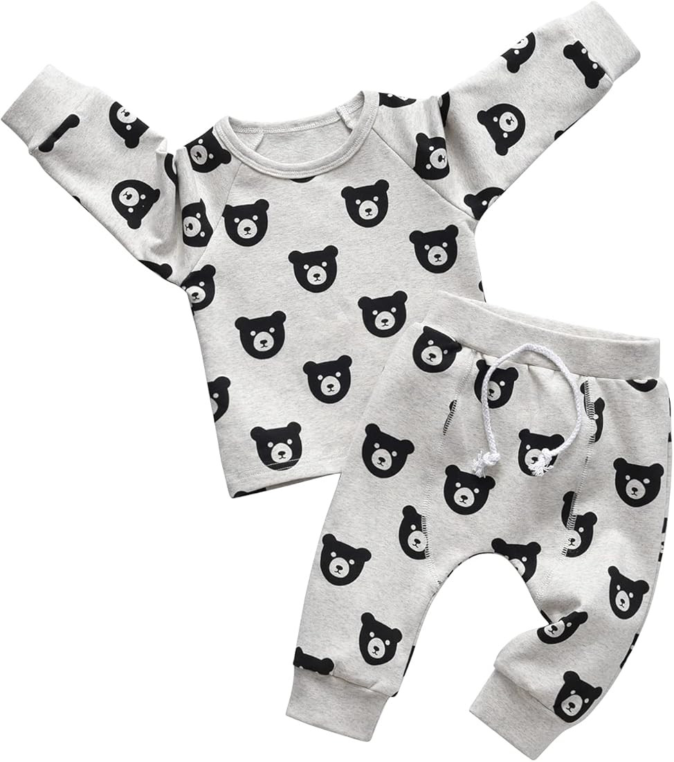 Toddler Baby Boy Clothes Infant Long Sleeve Bear Print Tops + Pants Sweatsuit Outfits | Amazon (US)