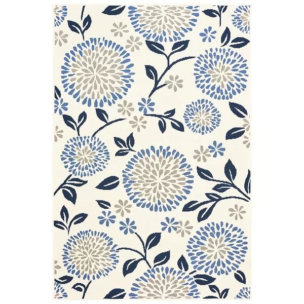 Latour Indoor / Outdoor Power Loom Area Rug In Ivory/Blue/Gray | Wayfair North America