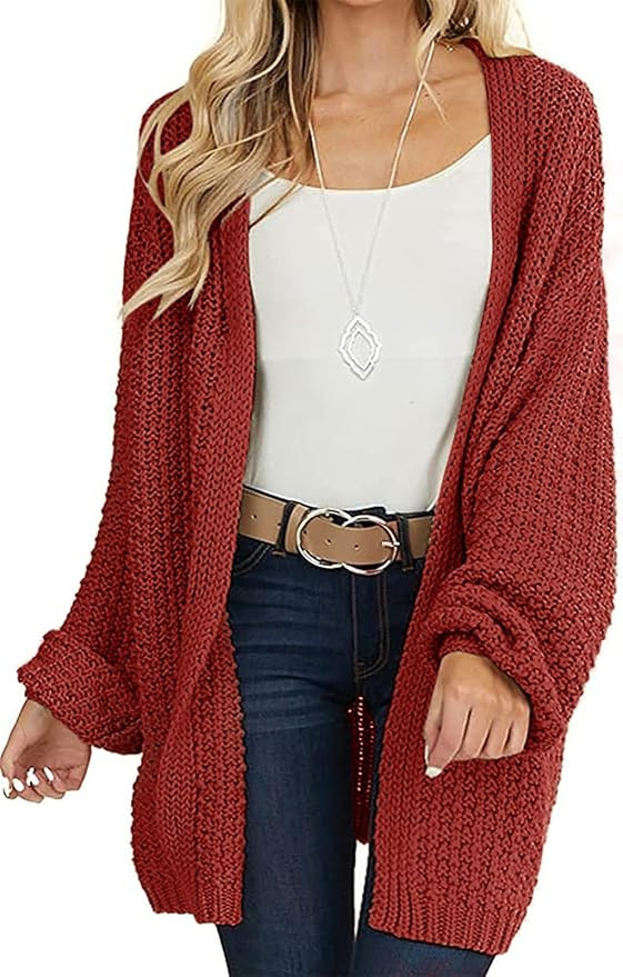 MEROKEETY Women's Open Front Chunky Knit Sweater Oversized Lantern Sleeve Cardigan Outwear | Amazon (US)