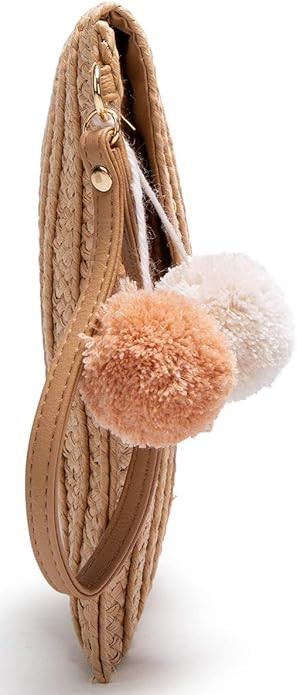 Straw Clutch Women Hand-woven PomPom Crossbody Bag Summer Beach Envelope Purse Wallet | Amazon (US)