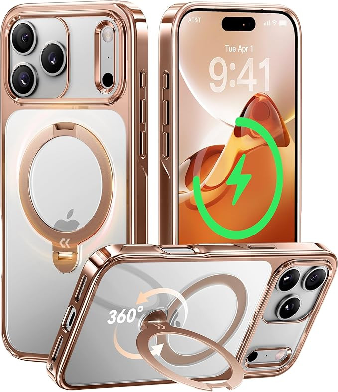 CASEKOO Rose Gold Glossy for iPhone 17 Pro Max Case [360 Spin Magnetic Stand][Fit for MagSafe][17... | Amazon (US)