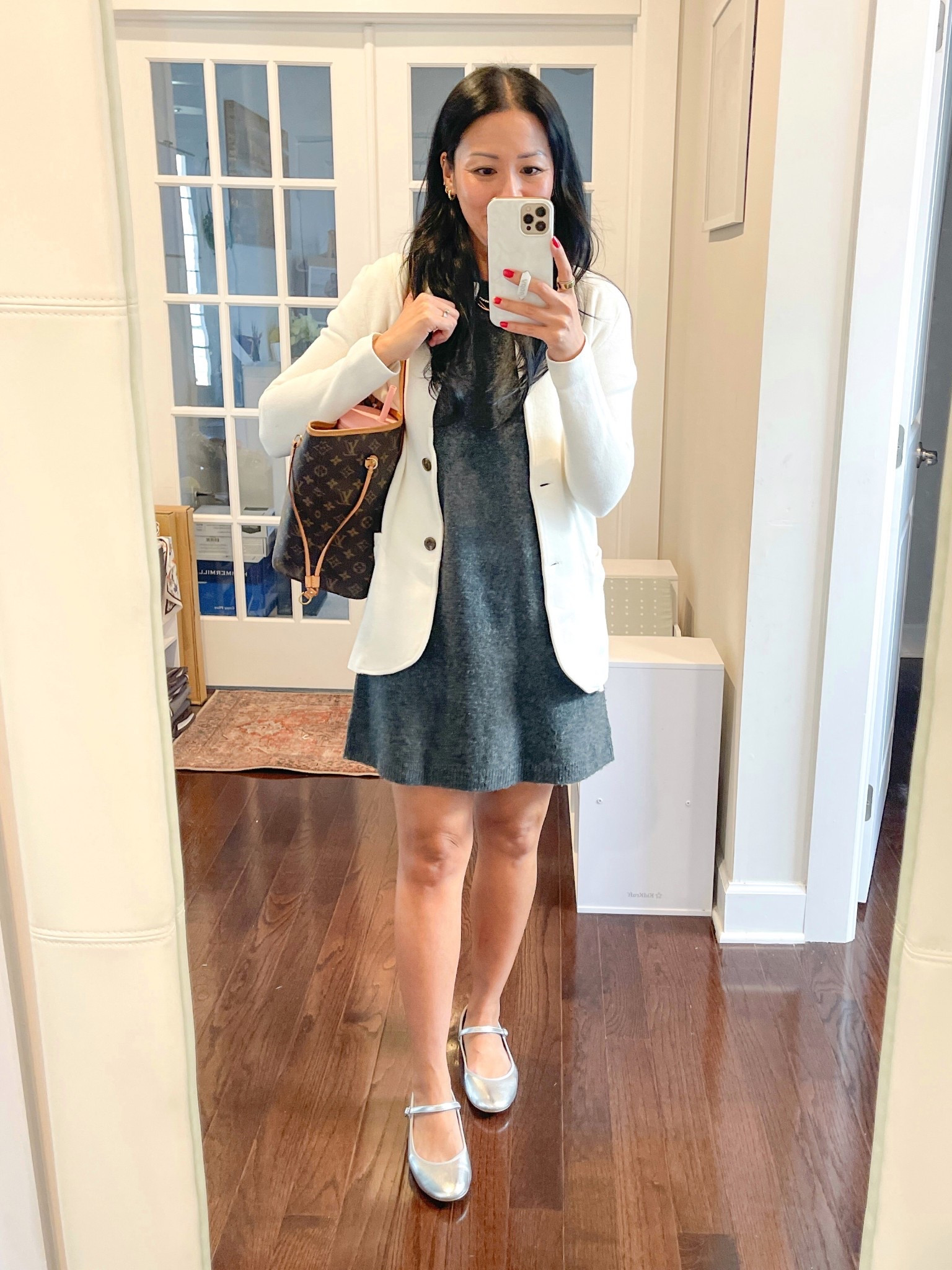 Size XS sweater blazer
Size small dress
Flats are true to size

#LTKFindsUnder50 #LTKootd #LTKOver40