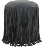 TOV Shag Me Performance Vegan Leather Ottoman, Plywood/Vegan Leather/Wood in Black by DecoratorsBest | DecoratorsBest