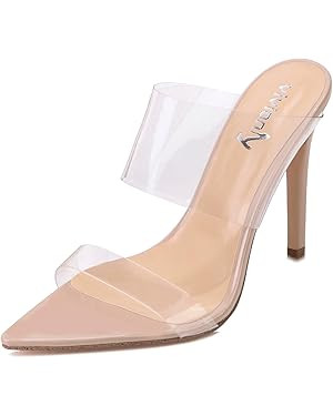 vivianly Clear Pointed Toe Heels Sandals Transparent Strap Stiletto High Heels Slip on Mules for ... | Amazon (US)