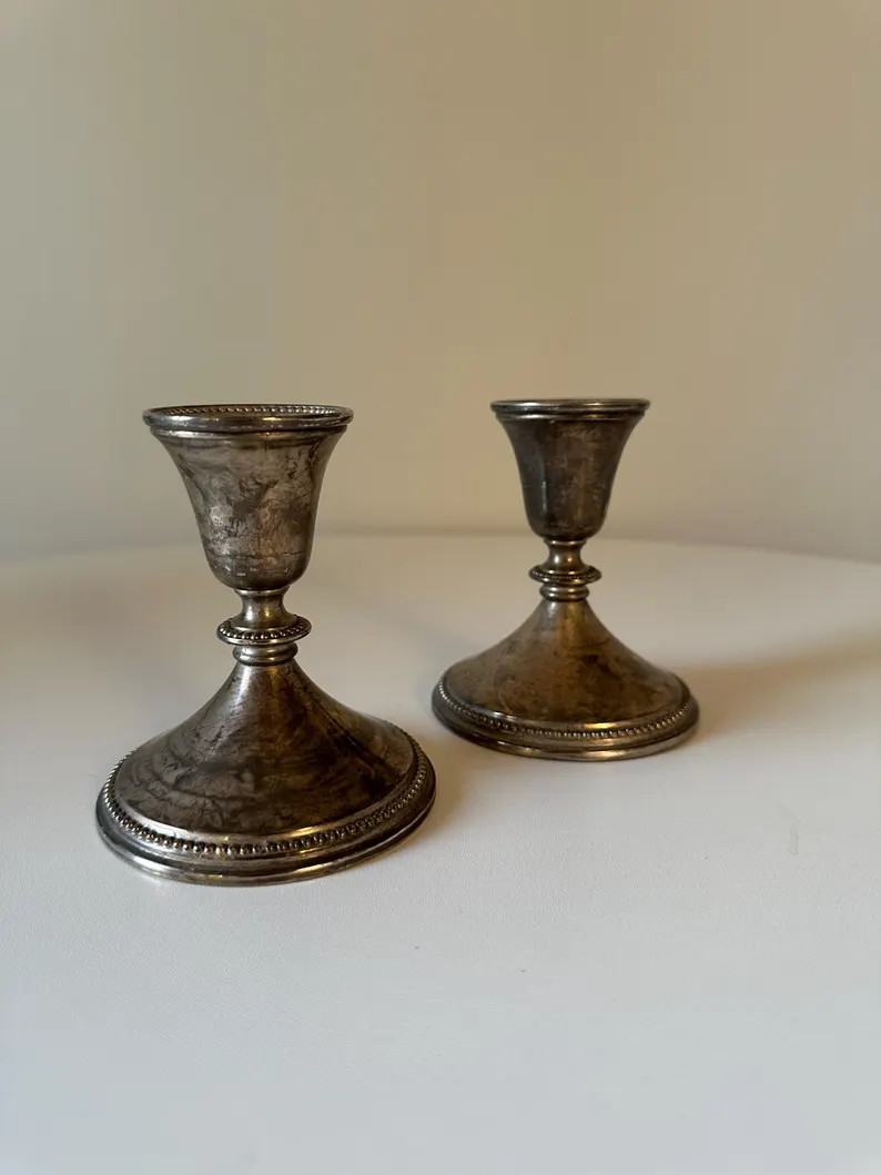 Vintage Weighted Sterling Silver Candlesticks (pair) | Beaded Rim Candle Holders | Classic Silver... | Etsy (Global)