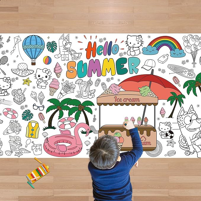 Summer Giant Coloring Poster/Tablecloth - Summer Toys - 30 x 72 Inches Jumbo Paper Coloring Banne... | Amazon (US)