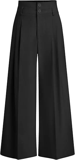 PRETTYGARDEN Womens Spring Wide Leg Palazzo Pants Trendy Loose Button High Waist Pleated Work Bus... | Walmart (US)