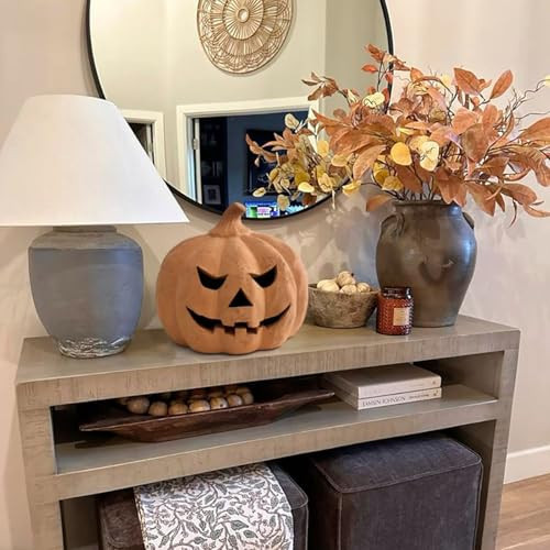 Fall Decorations for Home Terracotta Jack o Lanterns Halloween Decorations Artisanal Kiln-Fired Terracotta Pumpkin with Hand-Carved Details, 2025 Fall & Halloween Decor, Natural Terracotta | Amazon (US)