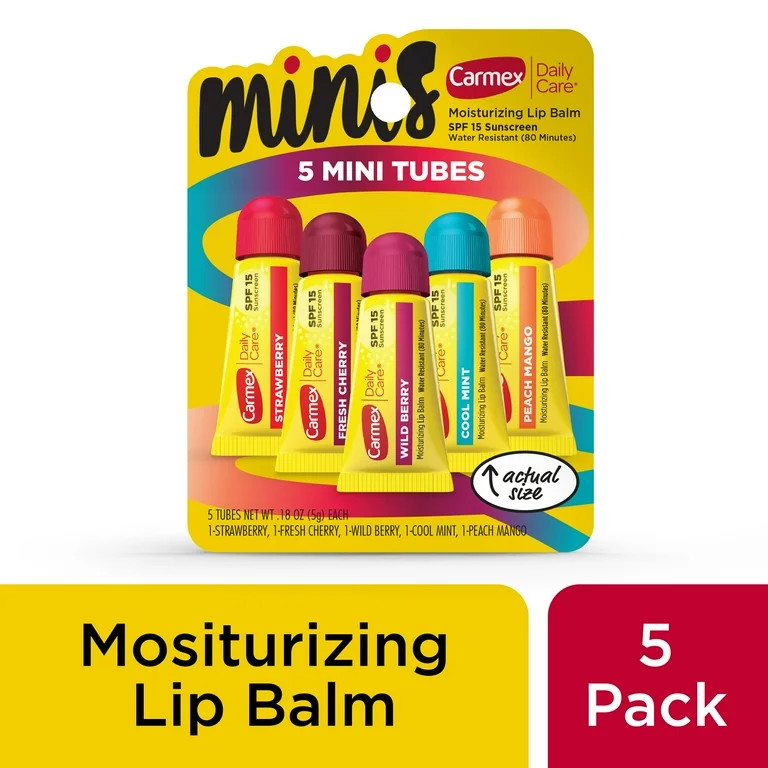 Carmex Daily Care Minis Moisturizing Lip Balm Tubes with SPF 15, Strawberry, Cool Mint, Wild Berr... | Walmart (US)