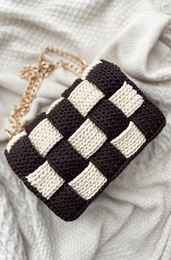 Fashionable chocolate cream checkered crossbody bag, spring summer season latest trends, minimali... | Etsy (US)