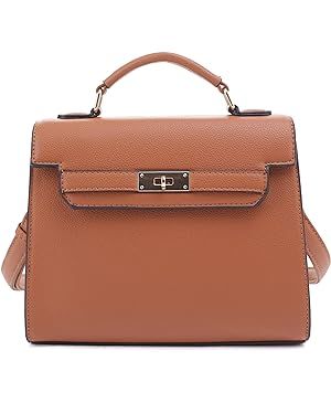 EVVE Women's Top Handle Satchel with Detachable Strap Small Pebbled Leather Crossbody Bag | Amazon (US)