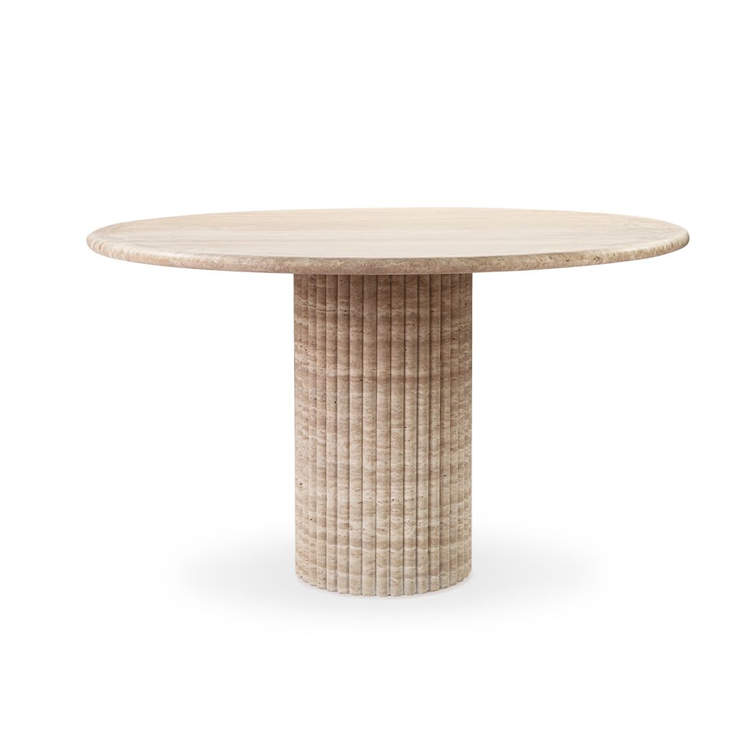 Cava Fluted Round Beige Travertine Dining Table | Eternity Modern