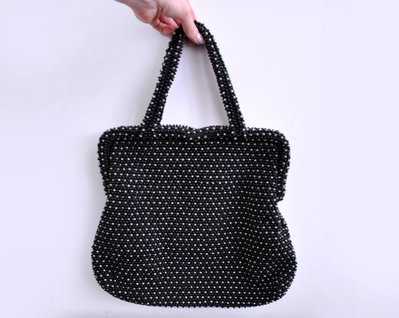60 's vintage tas. zwarte kraaltjes. 1960 zak tas. doek. grepen. ronde. Boho. | Etsy (NL)