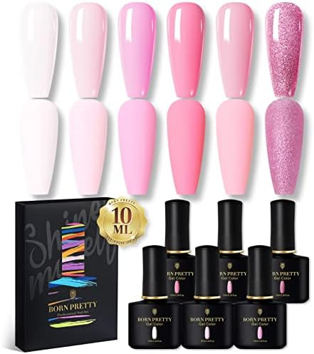 BORN PRETTY Pink Gel Nail Polish Set Nude Pink White Nail Polish Hot Soft Light Natural Lovely Pi... | Amazon (US)