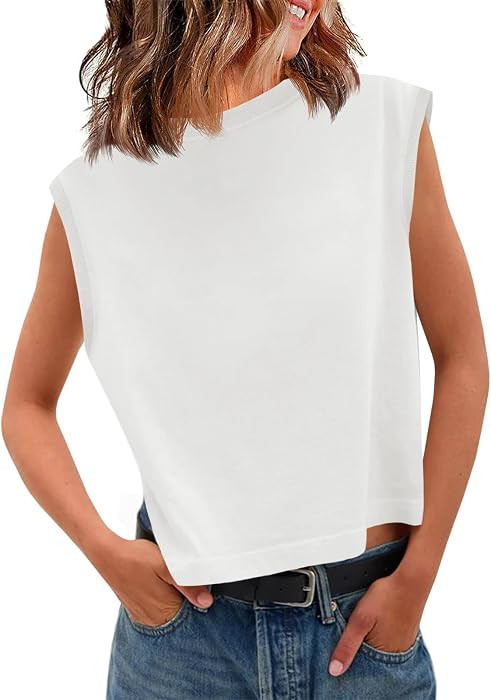 Tankaneo Womens Cropped Cap Sleeve Tank Tops Summer Basic Tee Shirts | Amazon (US)