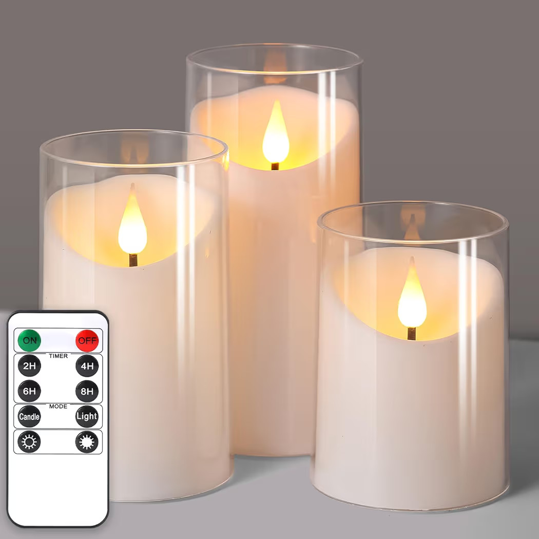 NURADA Flameless Candles with Remote Timer: 3D Wick Battery Operated Led Pillar Unbreakable Acryl... | Amazon (US)