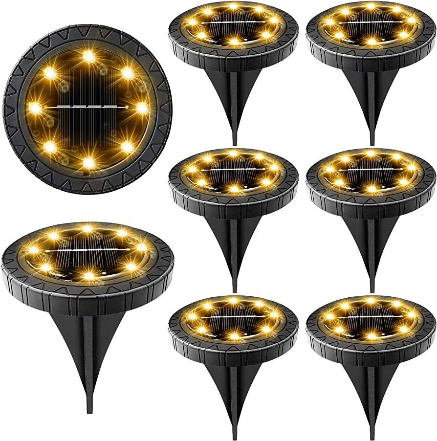 Solar Powered Ground Lights 8 Pack,IP68 Waterproof Outdoor LED Disk Lights for Garden,Non-Slip La... | Amazon (US)