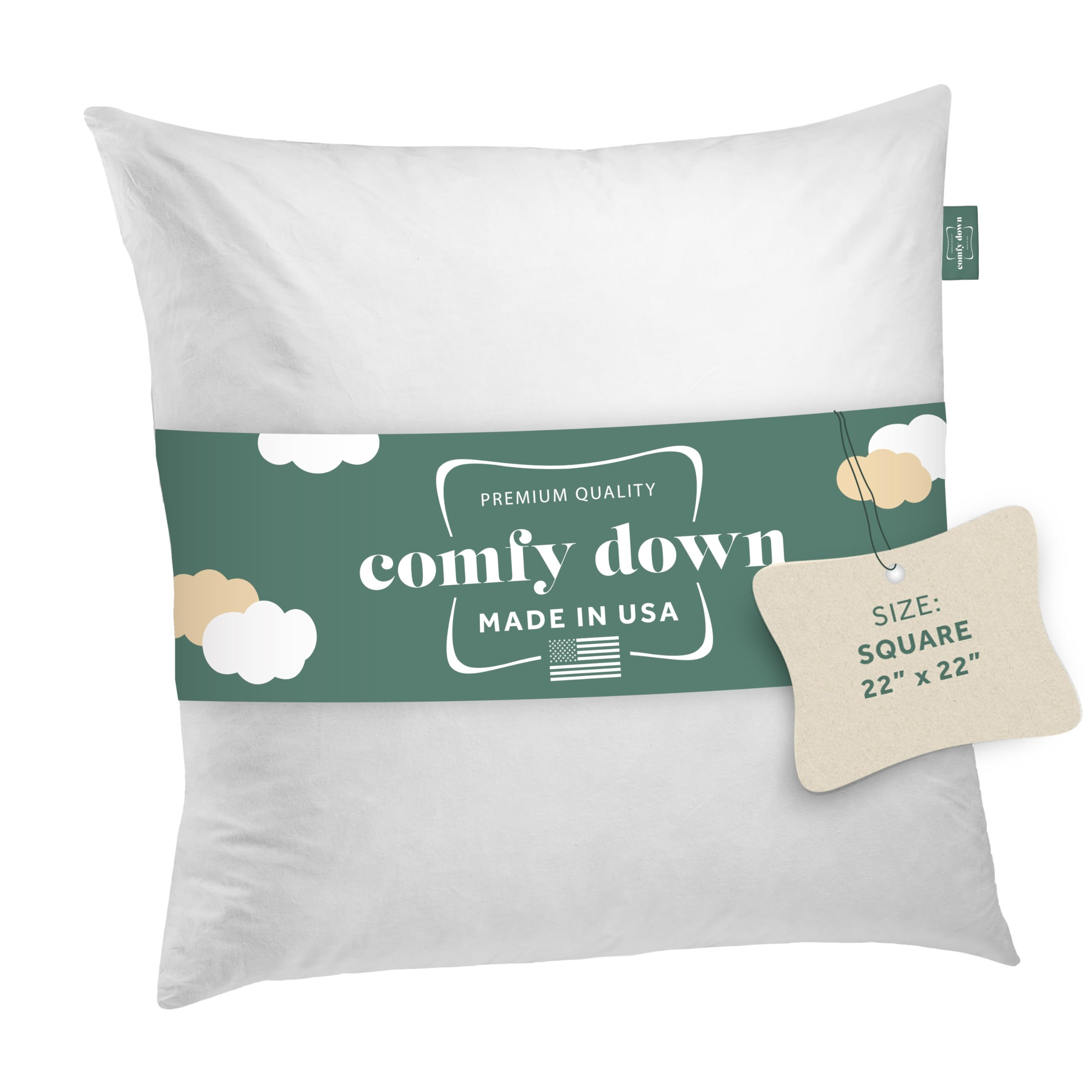 22X22 Decorative Throw Pillow Insert, Down and Feathers Fill, 100% Cotton Cover 233 Thread Count,... | Amazon (US)