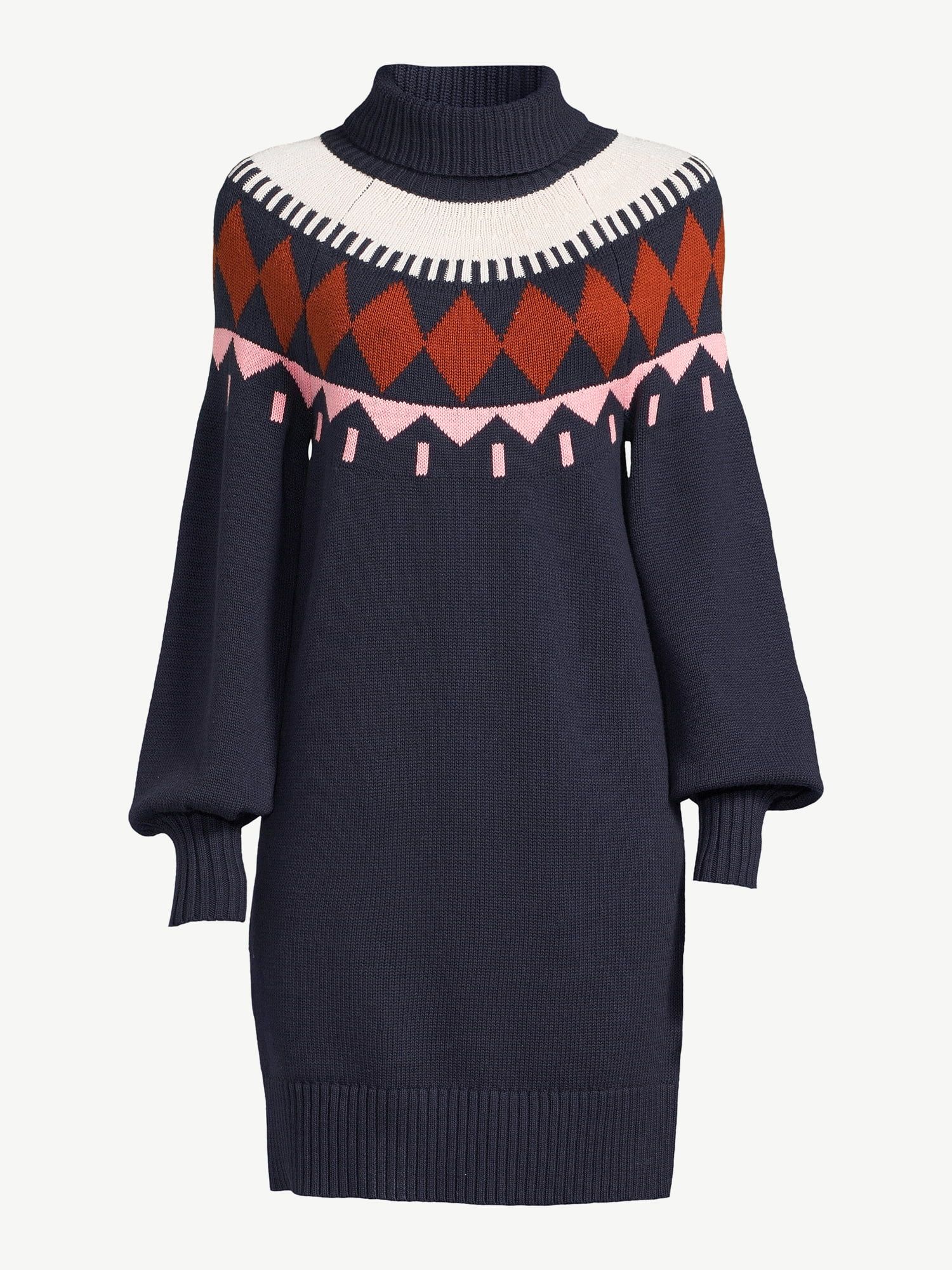 Free Assembly Women's Fair Isle Sweater Mini Dress - Walmart.com | Walmart (US)