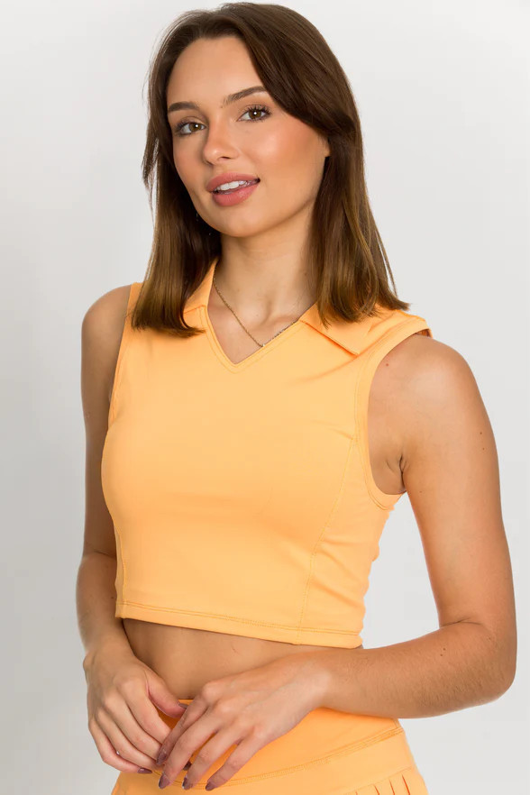 Sunrise Orange Athletic Polo Top | Gold Hinge