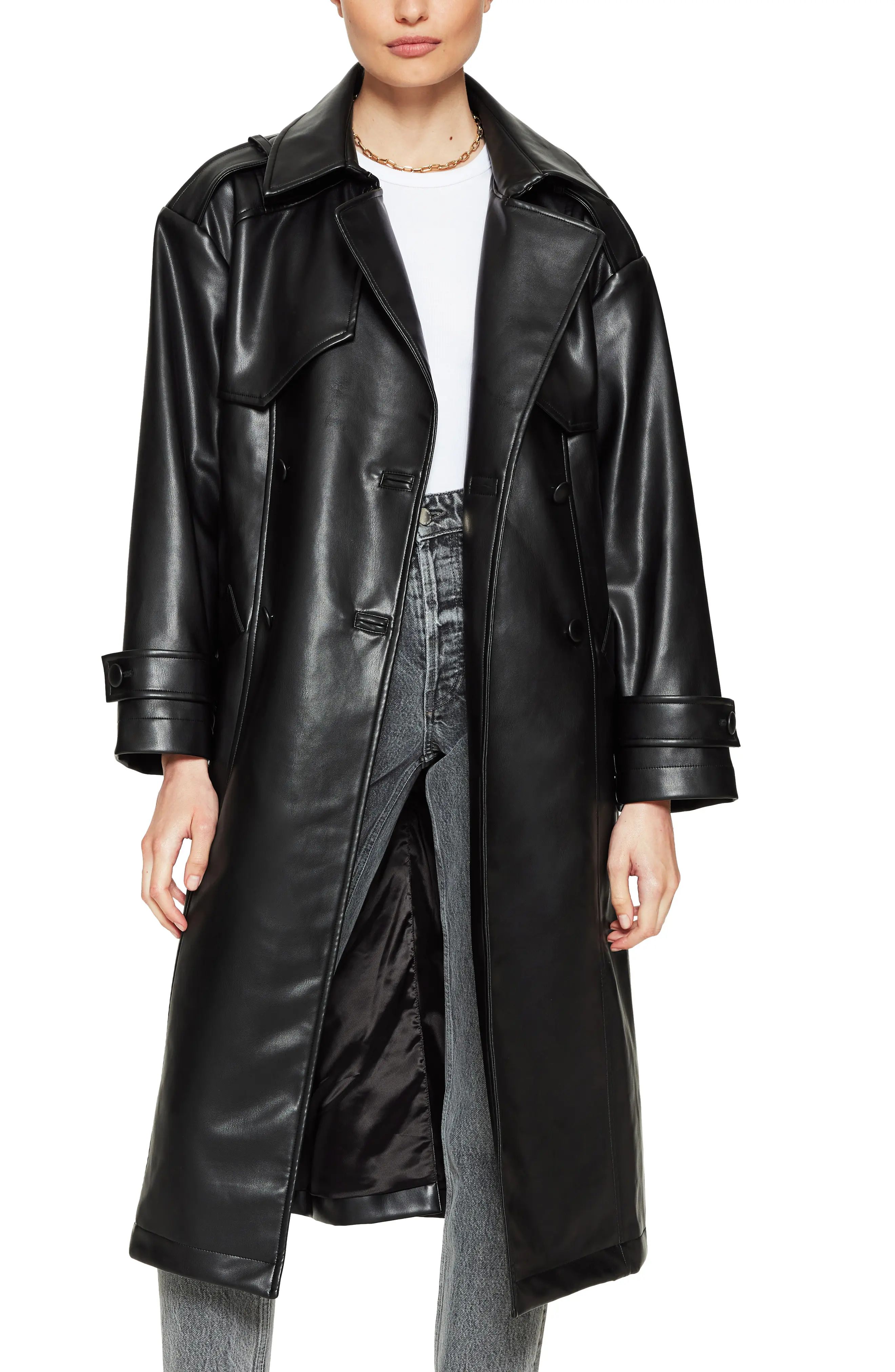 ANINE BING Finley Faux Leather Trench Coat, Size Medium in Black at Nordstrom | Nordstrom