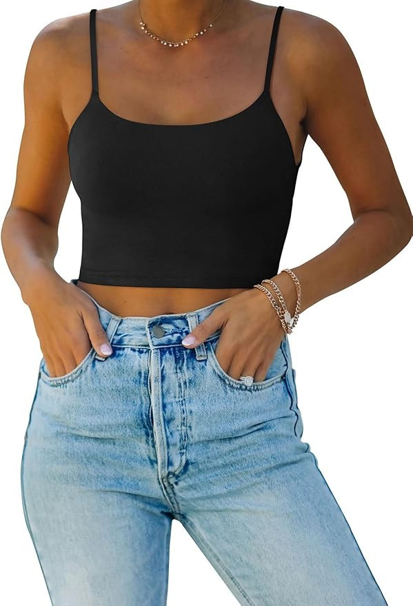 REORIA Women's Sexy Adjustable Spaghetti Strap Double Lined Seamless Camisole Tank Yoga Basic Cro... | Amazon (US)