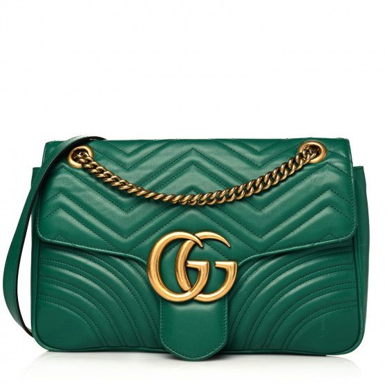 GUCCI Calfskin Matelasse Medium GG Marmont Shoulder Bag Emerald Green | Fashionphile