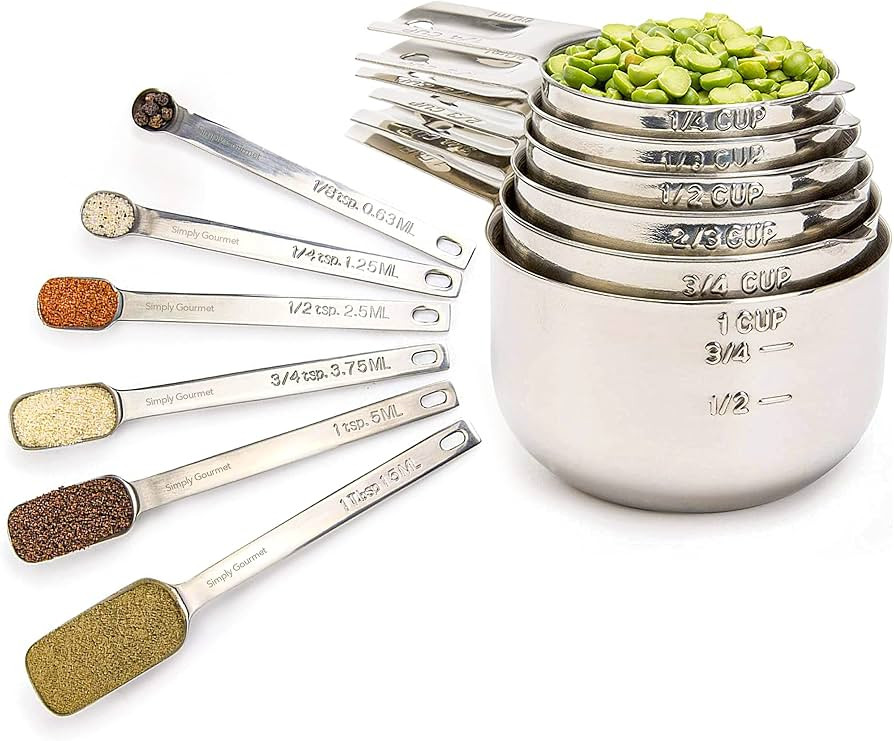 Simply Gourmet Measuring Cups and Spoons Set of 12 Stainless Steel for Cooking & Baking | Amazon (US)