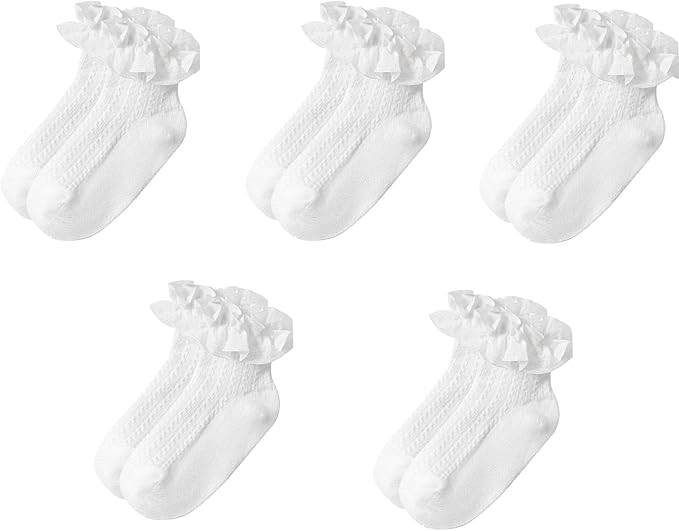 Toddler Girl Socks Toddler Ruffle Sock Girls 2t-3t Baby Infant Dress Lace White Frilly Ruffle Soc... | Amazon (US)