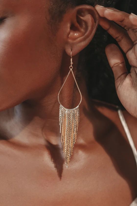 Covered In Chic Gold Teardrop Fringe Earrings | Lulus (US)