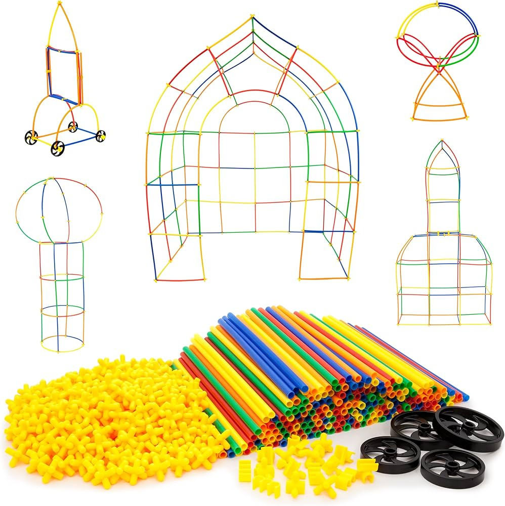 PicassoTiles 600pc Construction Toy Straw Building Set Children STEM Learning Interlocking Building  | Amazon (US)