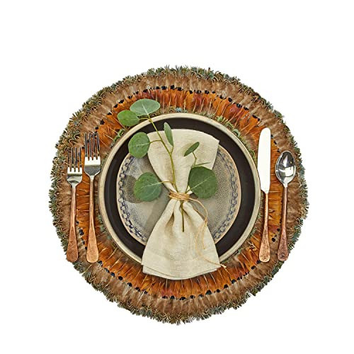 Two's Company Pheasant Park Set of 6 Round Decorative Mats - Pheasant Feathers | Amazon (US)