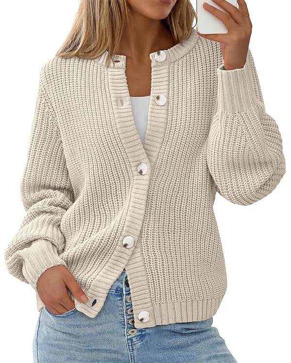 PRETTYGARDEN Womens Fall Cardigan Sweaters Crewneck Long Sleeve Button Open Front Knit Sweater Wo... | Amazon (US)