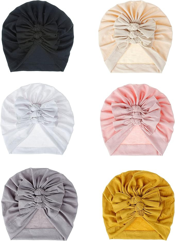 Bestjybt 6 Pcs Baby Turban Knot Hats Newborn Infant Toddler Hospital Hat Cotton Head Wrap | Amazon (US)