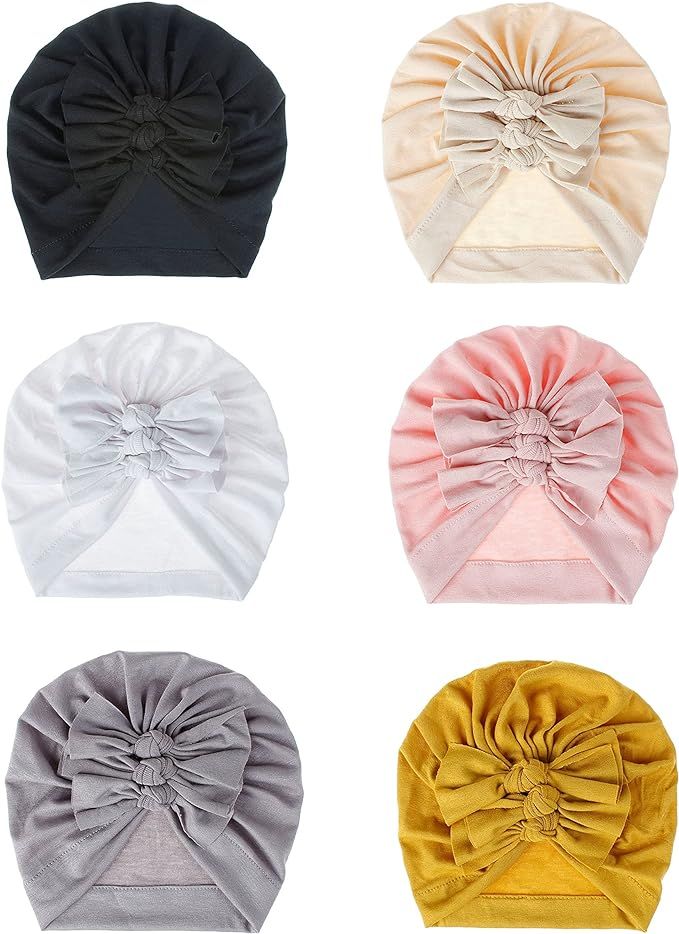 Bestjybt 6 Pcs Baby Turban Knot Hats Newborn Infant Toddler Hospital Hat Cotton Head Wrap | Amazon (US)