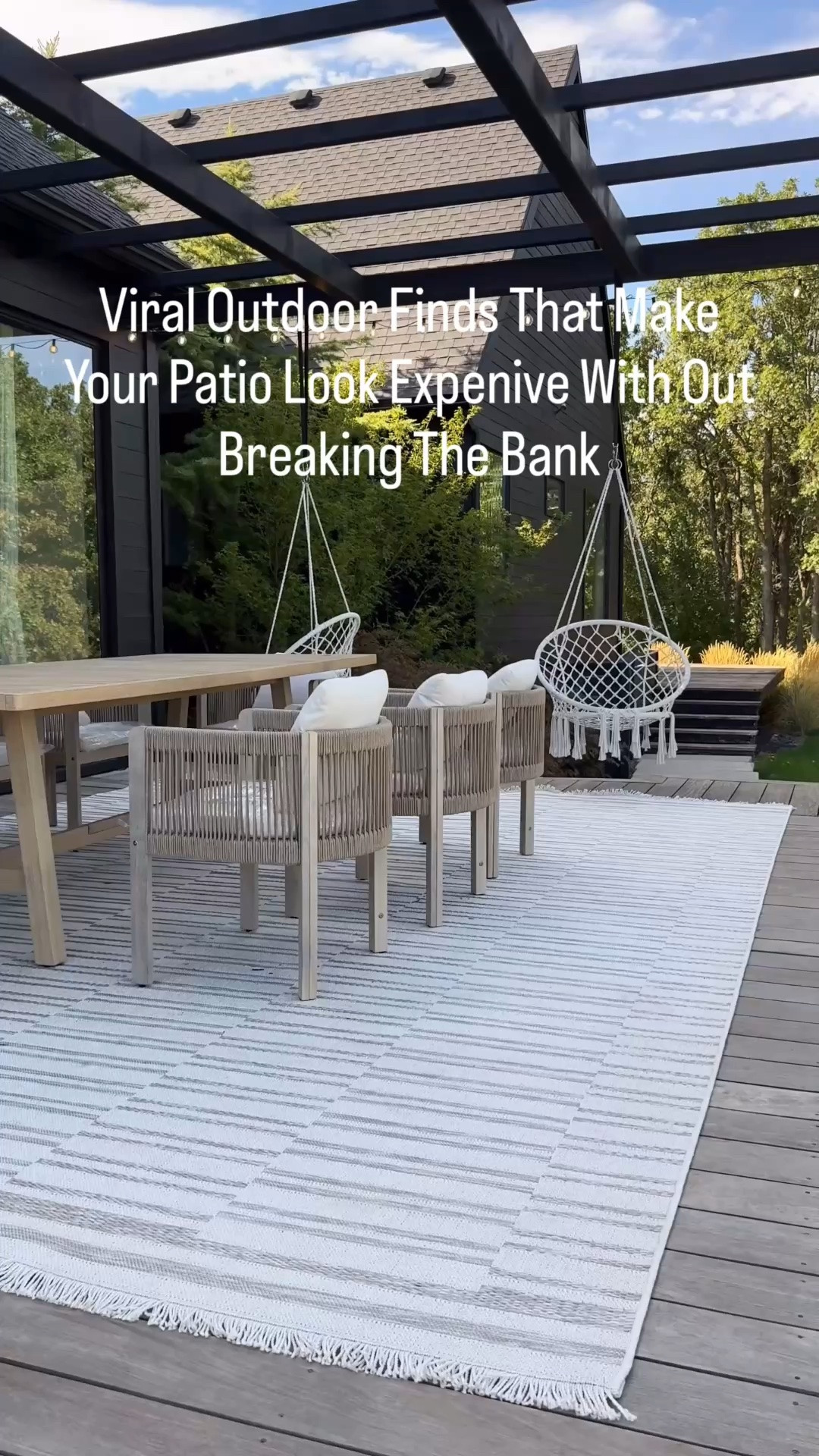 The outdoor finds that will make your patio look expensive without breaking the bank. This outdoor rug from @Wayfair completely changed the space. I am linking the rug table chairs, and the rest of all my favorite outdoor set up so you can create this look.