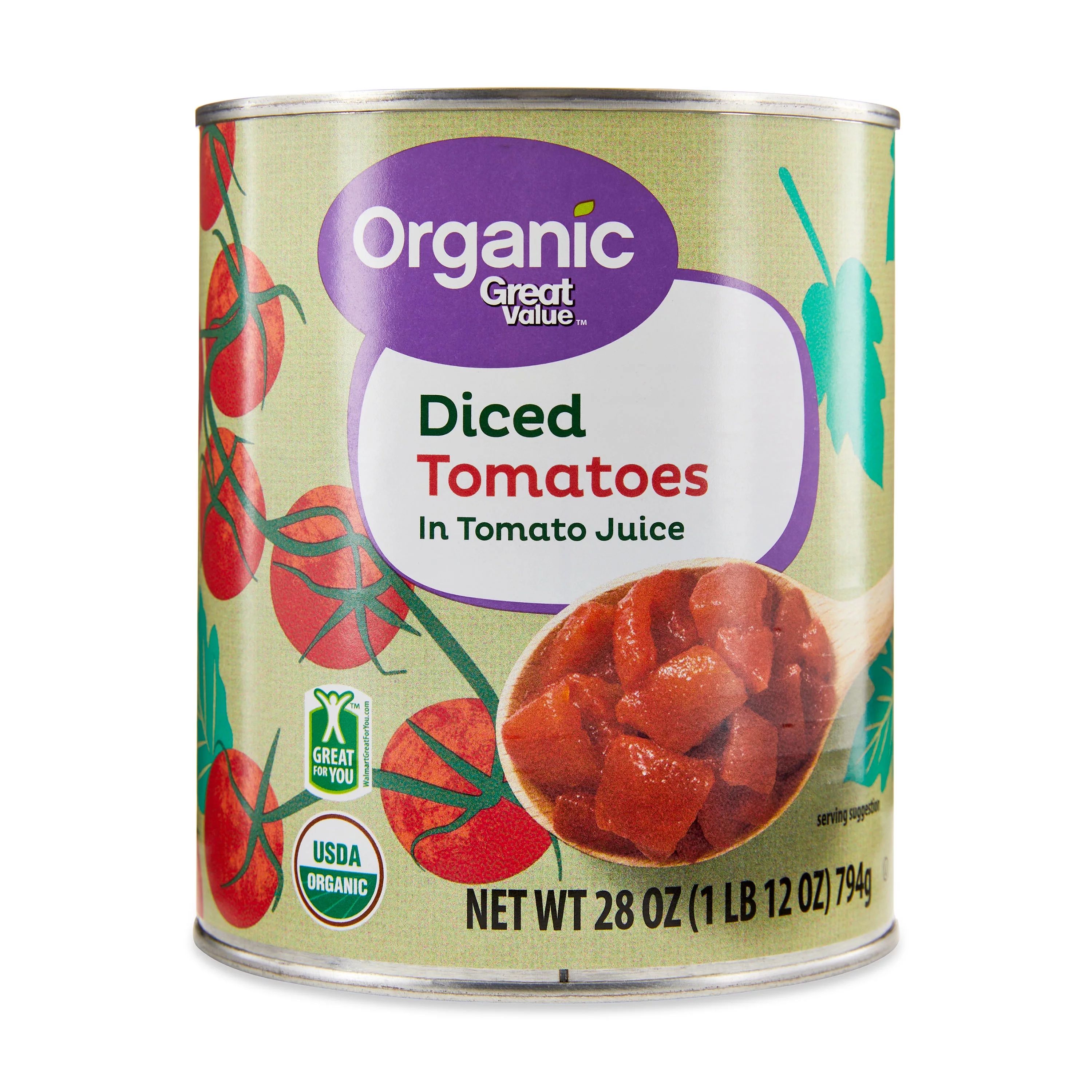 Great Value Organic Diced Tomatoes in Tomato Juice, 28 oz | Walmart (US)
